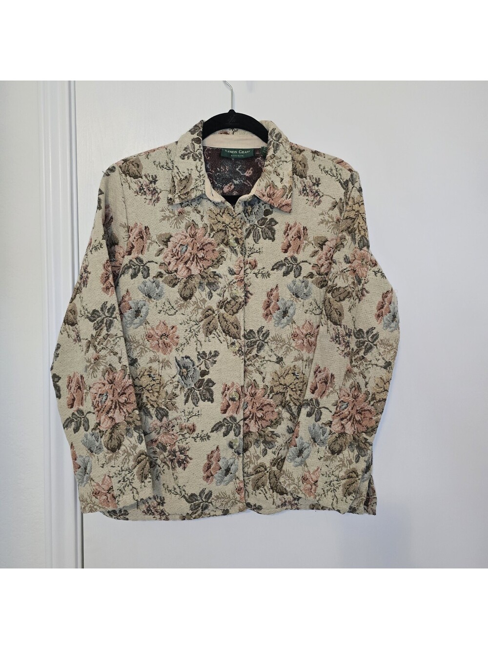 Lemon Grass Studio Floral Tapestry Button Front Jacket Vintage Style 90s